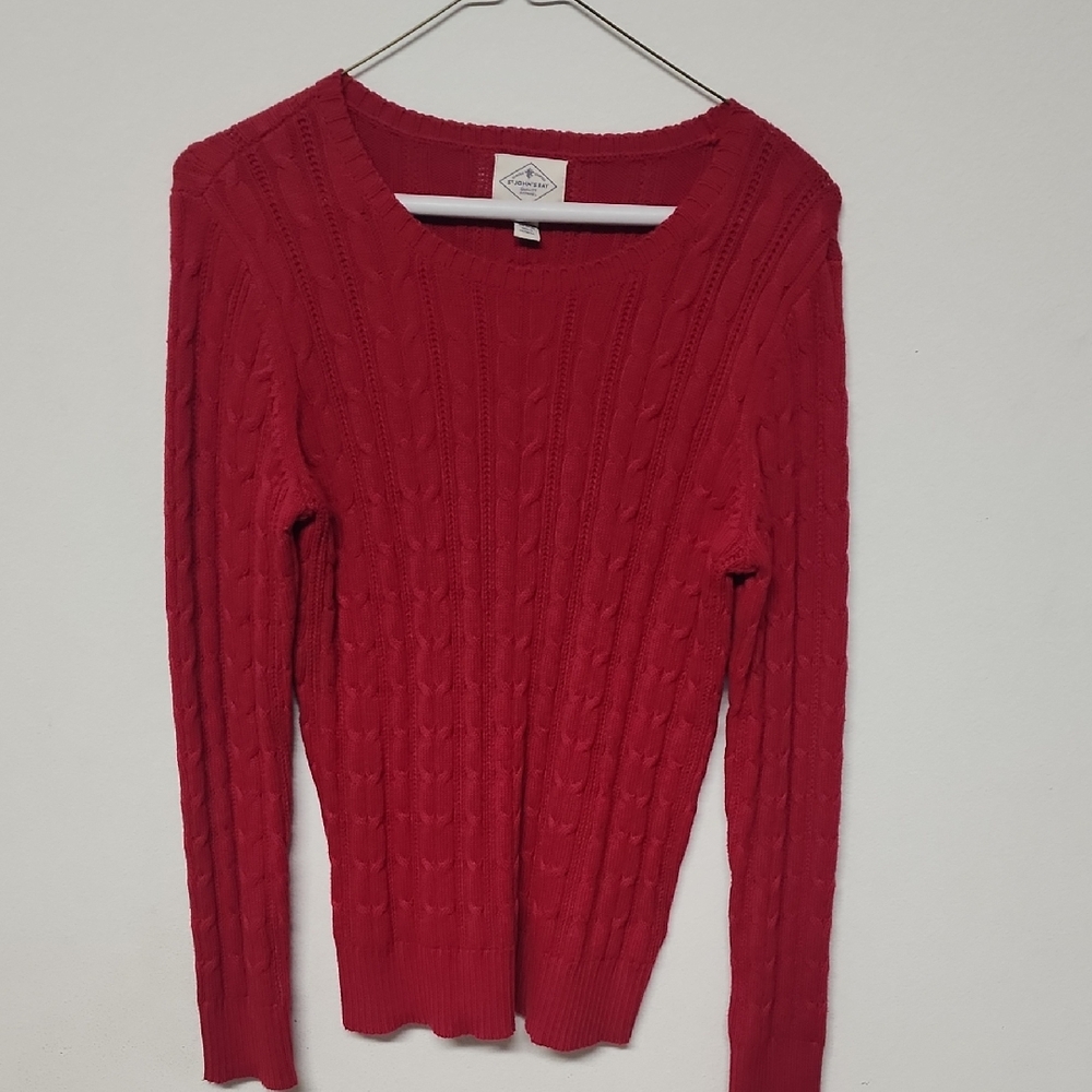St. John's Bay Women's Crew Neck Long Sleeve Cable Knit Pullover Sweater